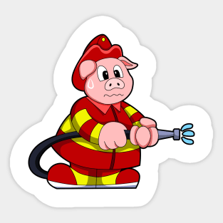 Pig as Firefighter with Fire extinguisher Sticker